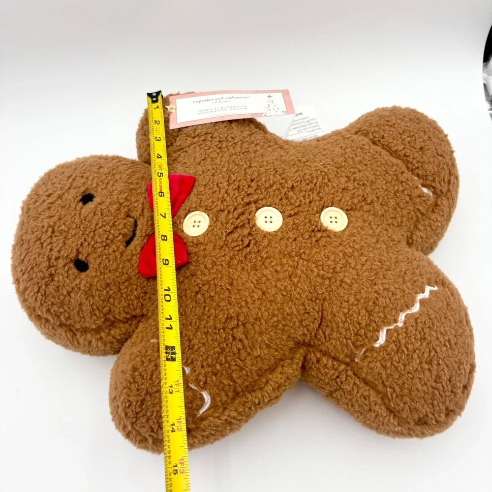 Cupcakes and Cashmere Gingerbread Man Plush Pillow Red Bow Buttons Holiday Decor